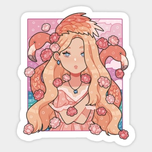 The Girl and Flamingos Sticker